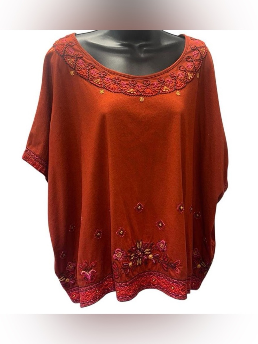 Embroidered Scoop Neck Women's Top in Rust